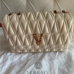 Versace Beige Quilted Shoulder Bag